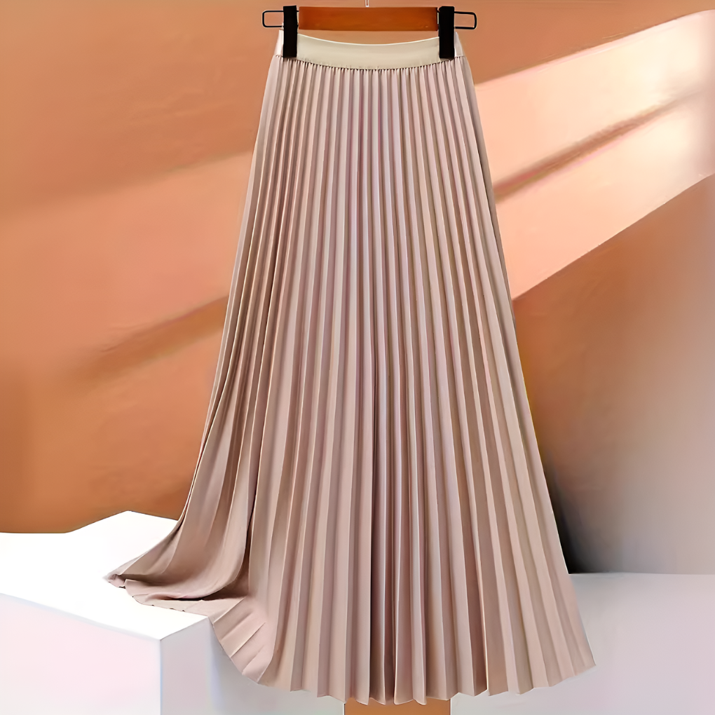 Séverine | Jupe Midi Plissée Taille Haute Élégante en Satin