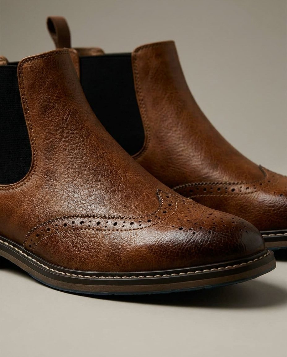 Aurélien | Bottines Chelsea Homme en Cuir Ajourées Bout Fleuri
