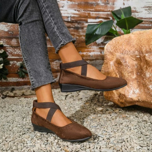 Noémie | Ballerines Femme Daim Brides Croisées Compensées
