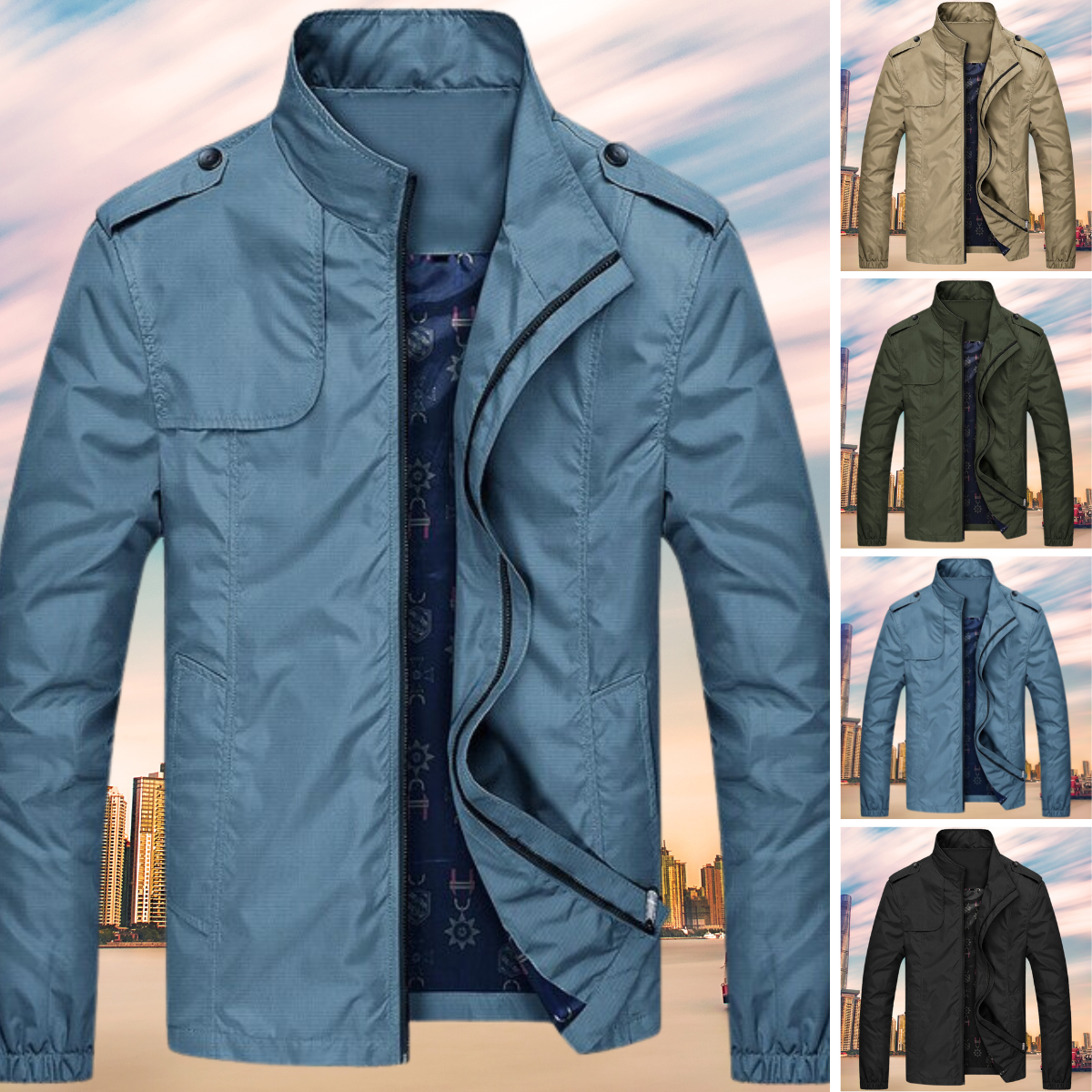 Camden | Veste Coupe-Vent Homme Col Officier à Zip et Poches