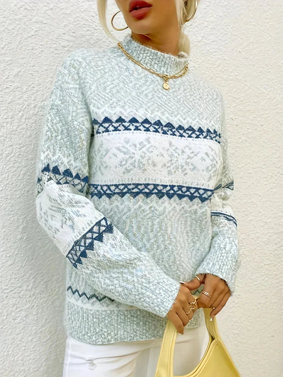 Celestine | Pull Femme en Maille Jacquard Col Rond Manches Ballon