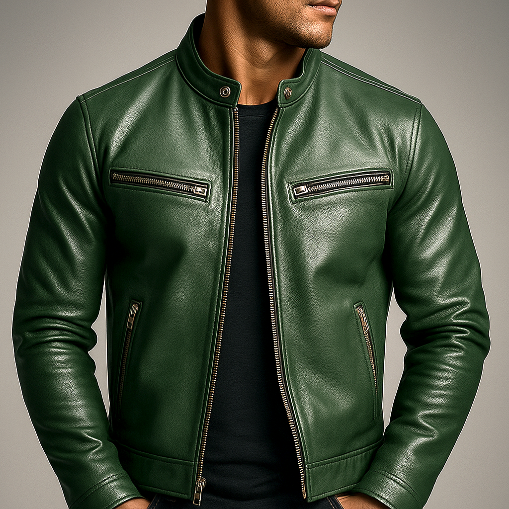 Dorian | Veste Homme en Cuir Vintage Col Officier à Zip et Poches