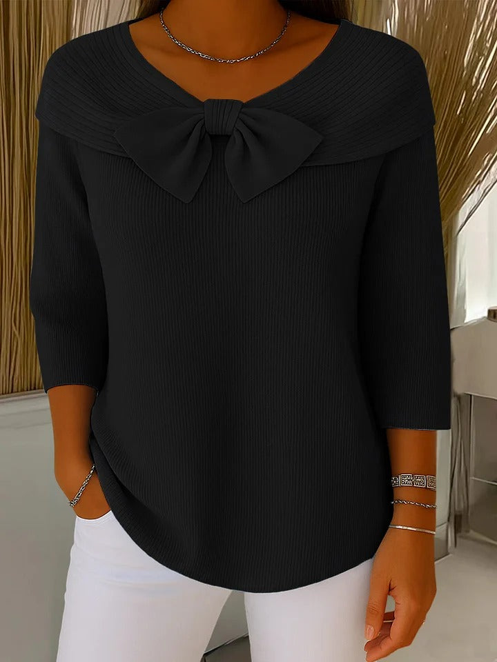 Éloise | Pull Femme en Maille Côtelée Col Bateau à Nœud