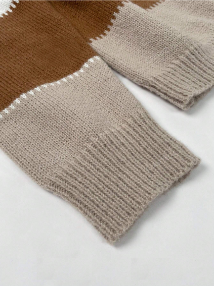 Elowen | Pull Femme en Maille Color Block Léopard Col Rond