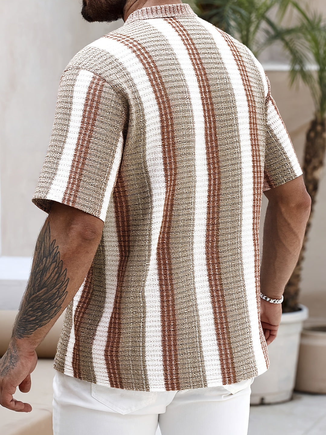 Nico | Chemise Homme Rayée Texturée Button Up Manches Courtes