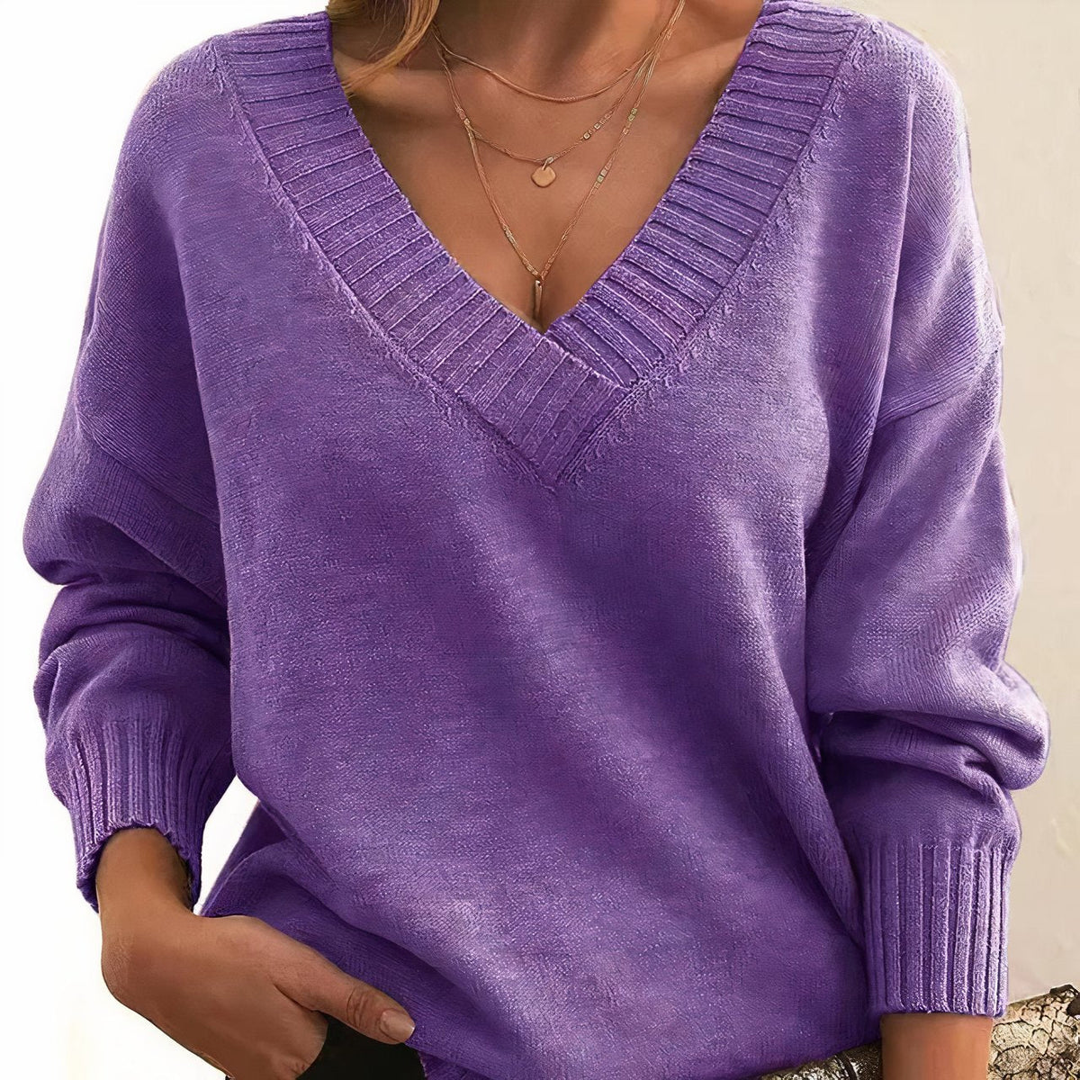 Harper | Pull Femme en Cachemire Col V Oversize Manches Ballon