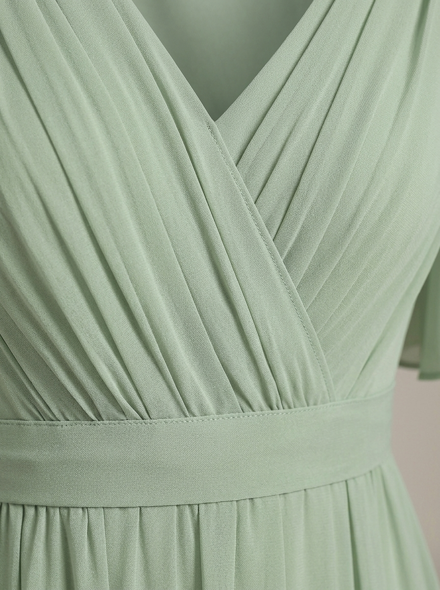 Eulalie | Robe Maxi Chiffon Col V Plissé Manches Papillon A-Line