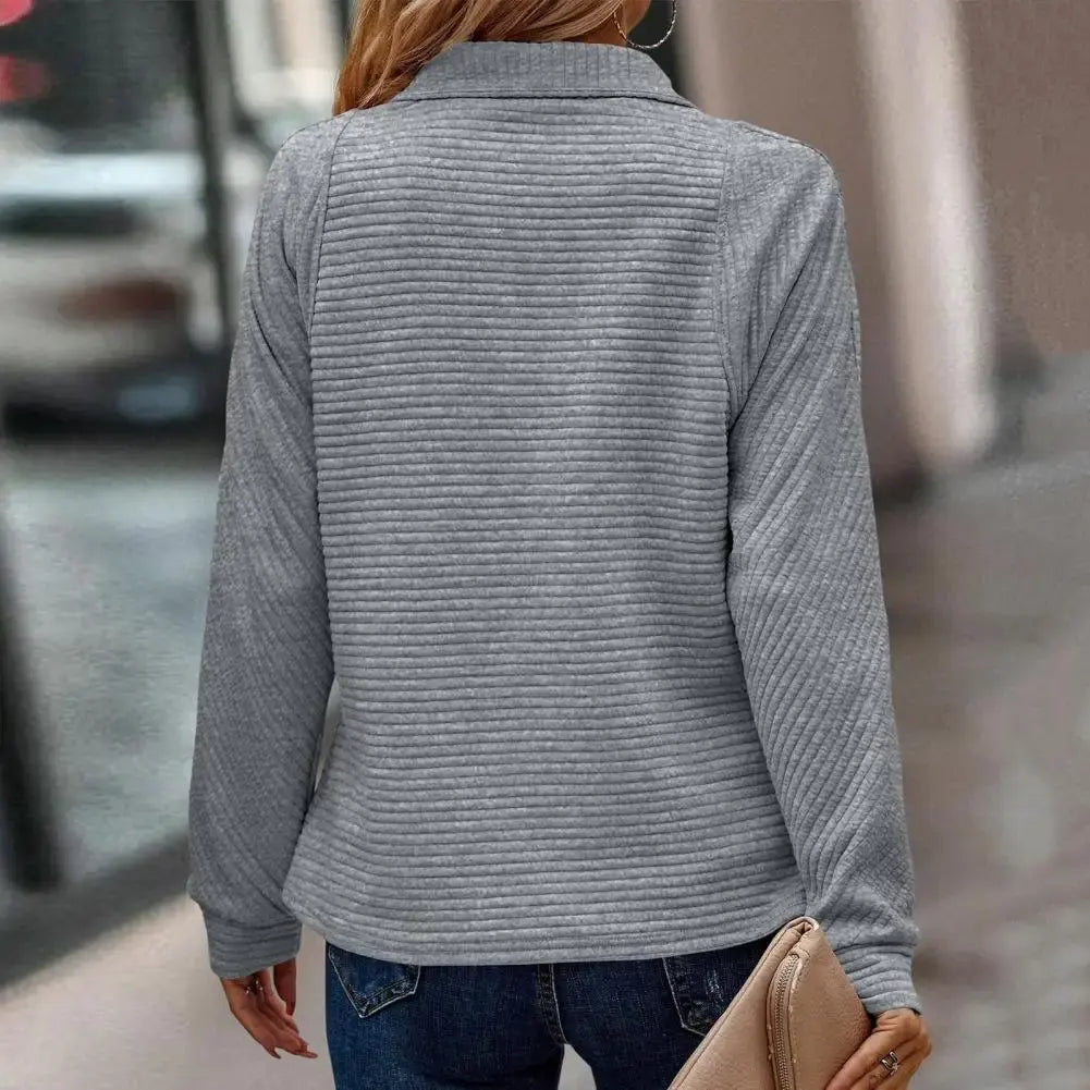 Krista | Pull Femme Côtelé Demi-Zip Col Montant Manches Longues