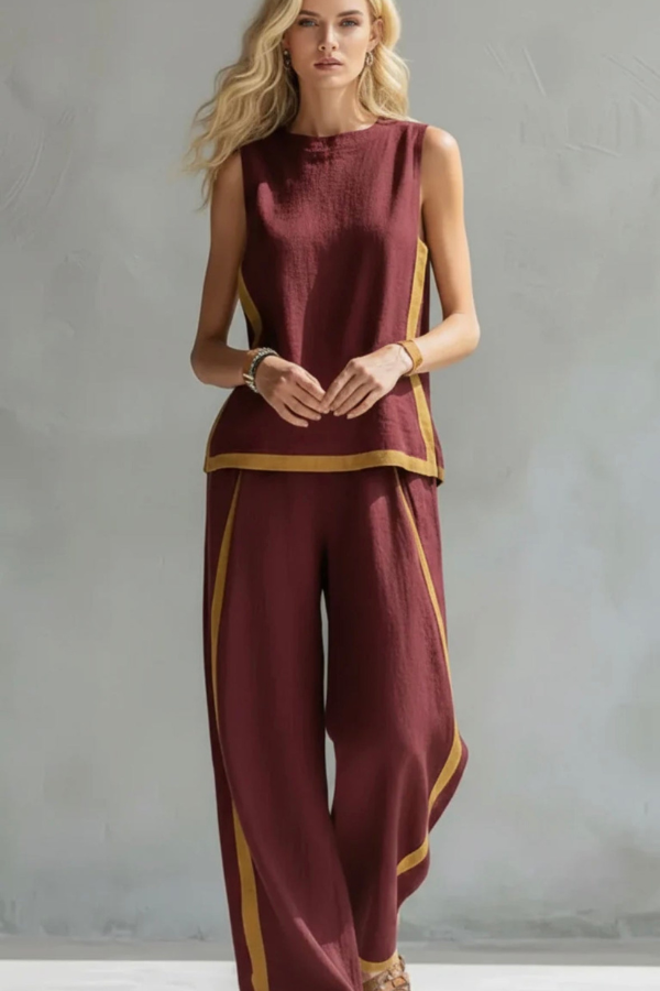 Margaux | Ensemble Femme en Lin Top sans Manches et Pantalon Jambe Large