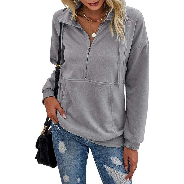 Marlène | Sweat Femme Demi-Zip Col Montant à Poche Kangourou