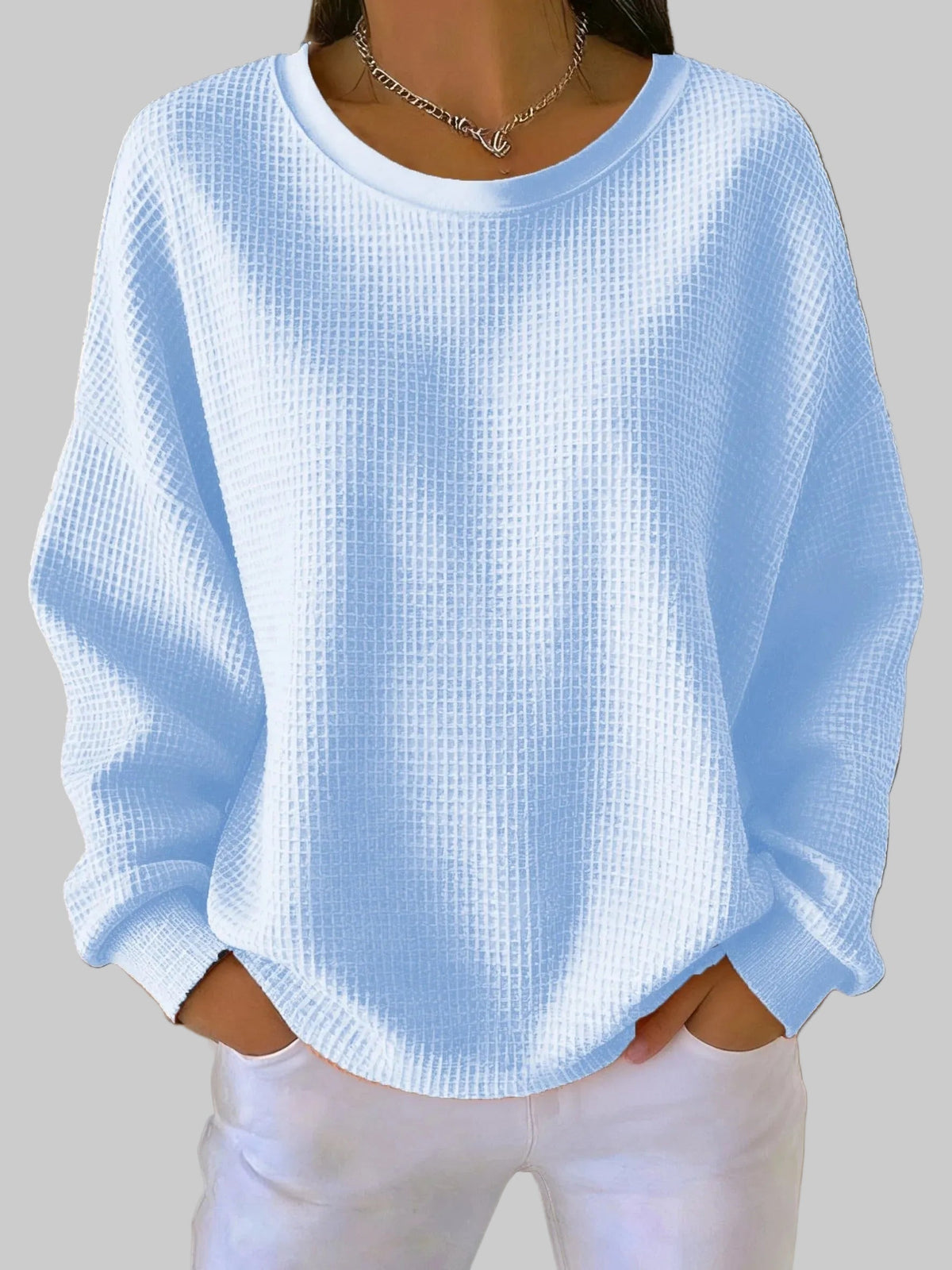 Mary | Pull Femme Oversize Nid d'Abeille Col Rond Manches Chauve-Souris