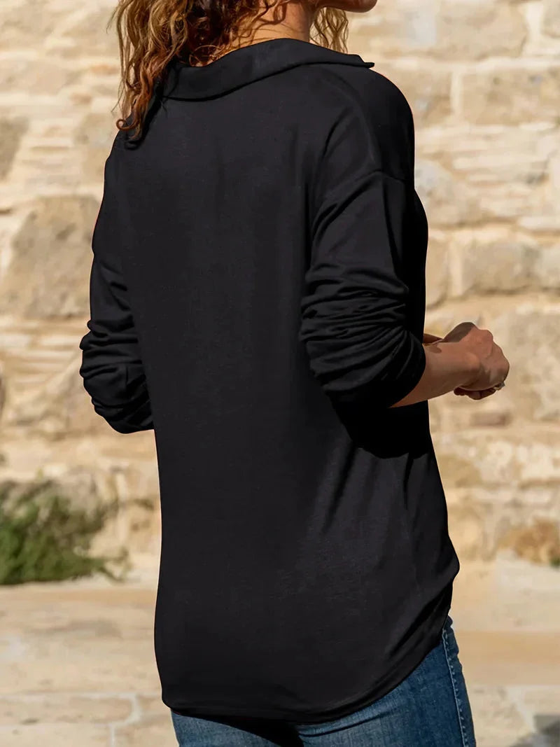 Novelle | Sweat Femme Col Chemise Demi-Zip Manches Longues