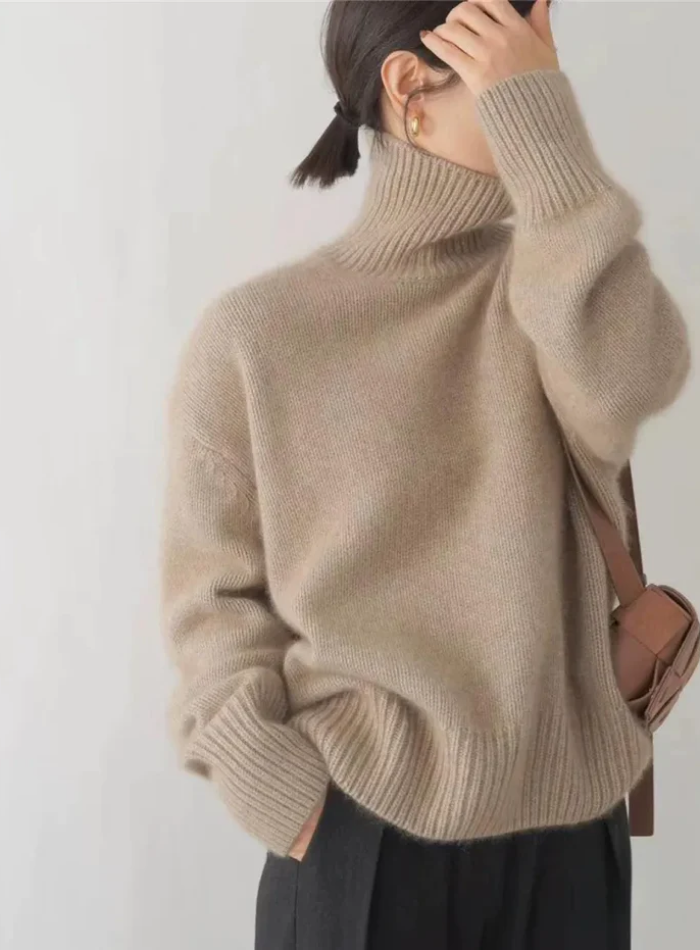 Selene | Pull Femme en Cachemire Oversize Col Roulé Manches Ballon
