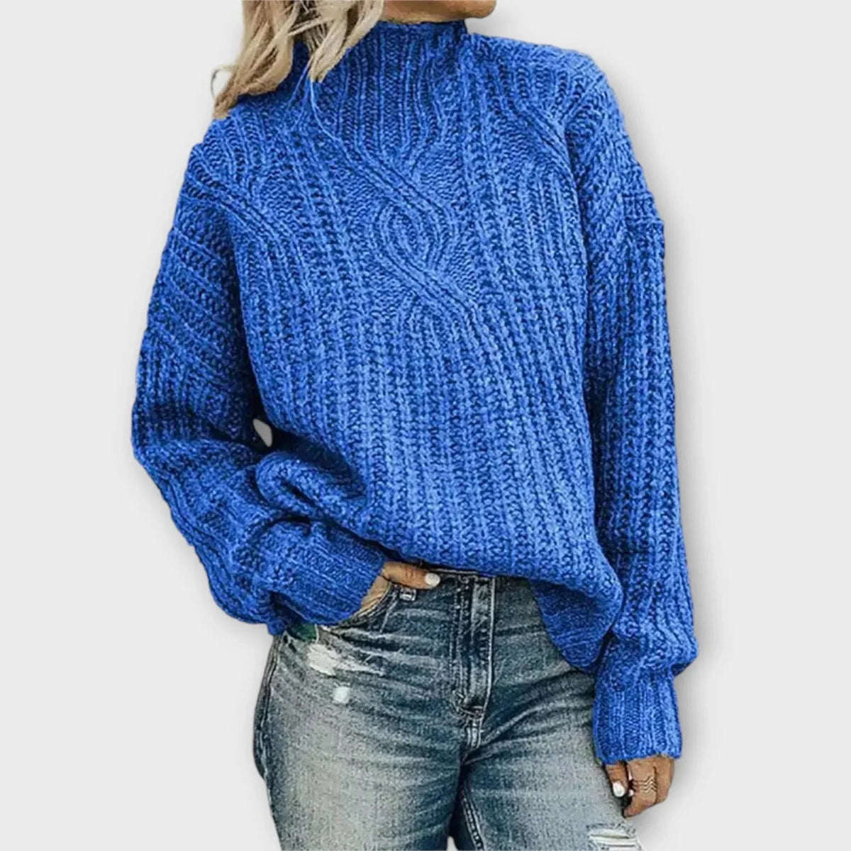 Seraphina | Pull Femme en Maille Torsadée Oversize Col Montant Manches