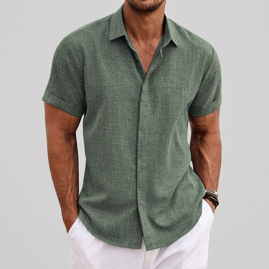Théo | Chemise Homme Lin Button Up Manches Courtes Détendue