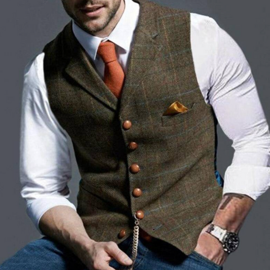 Alain | Gilet Homme en Tweed à Carreaux Coupe Slim à Revers