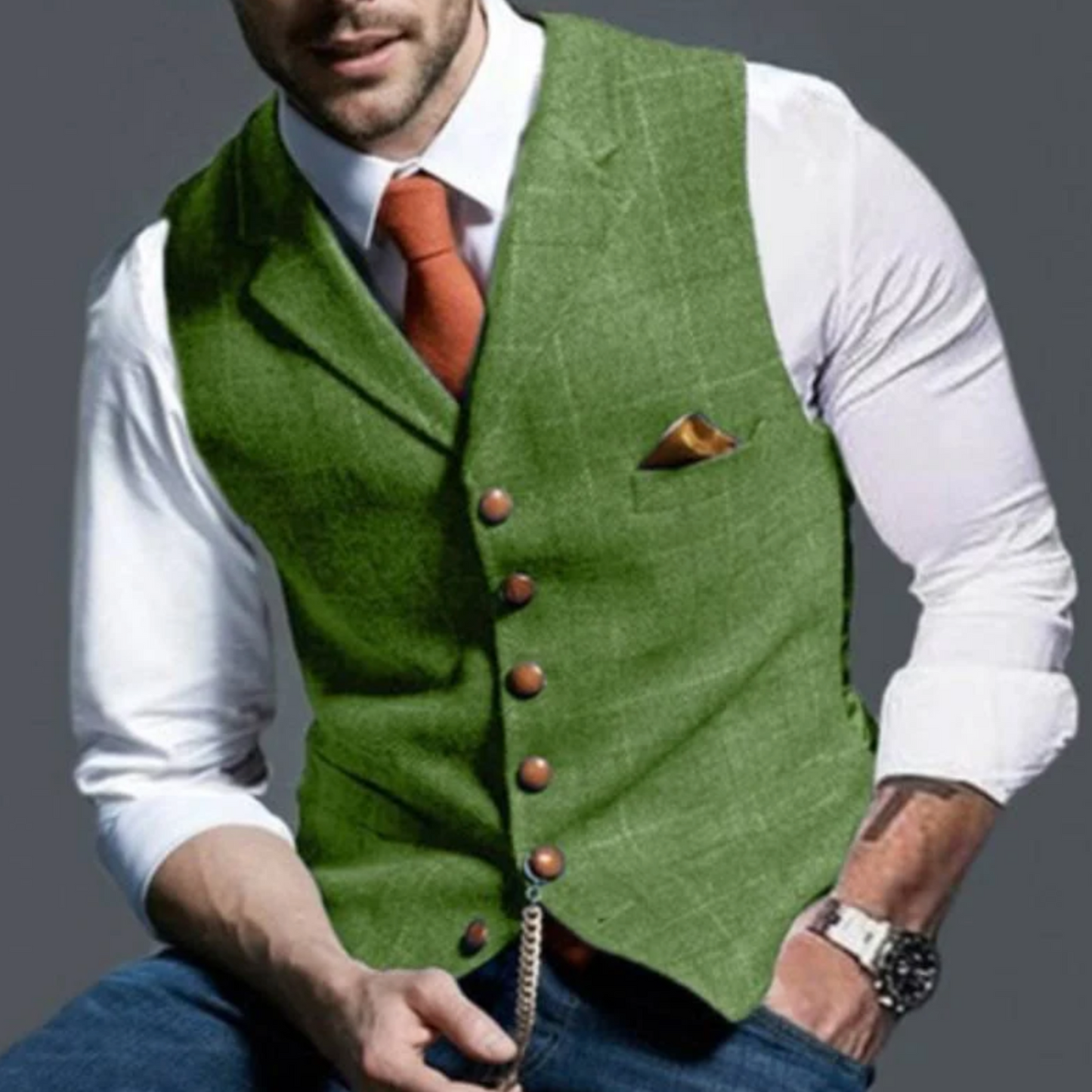 Alain | Gilet Homme en Tweed à Carreaux Coupe Slim à Revers