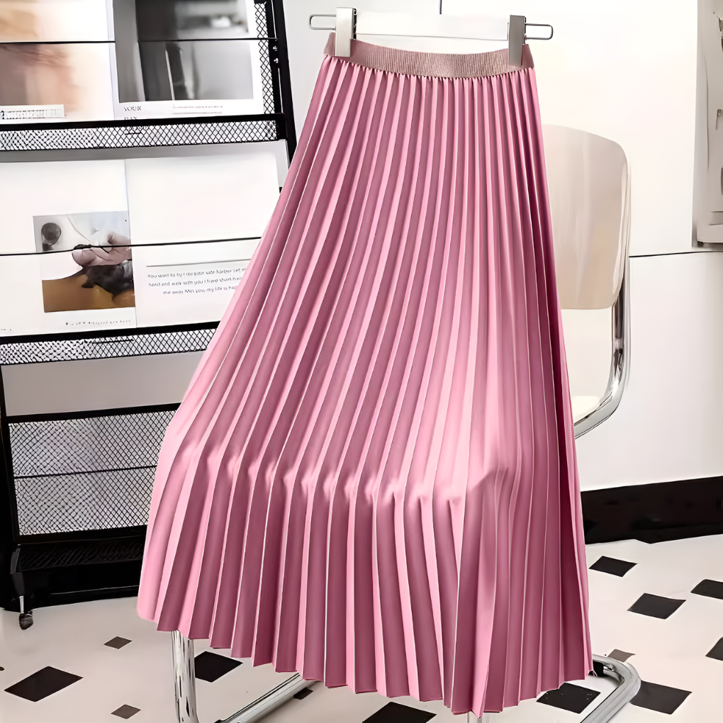 Séverine | Jupe Midi Plissée Taille Haute Élégante en Satin