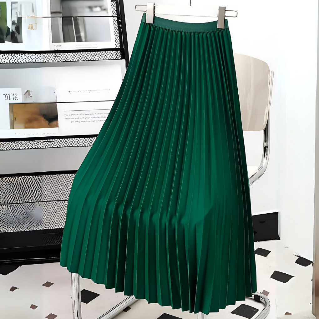 Séverine | Jupe Midi Plissée Taille Haute Élégante en Satin