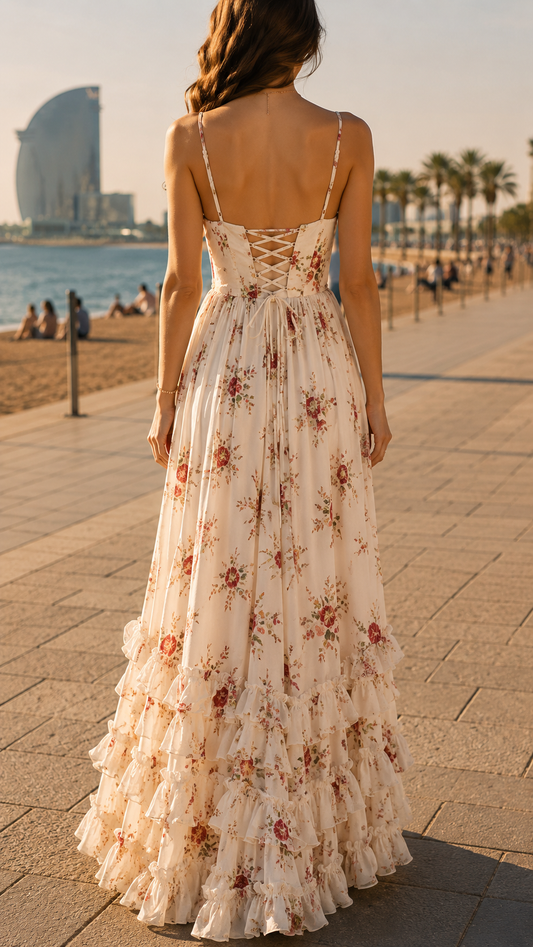 Isabella | Robe Maxi Corset Florale avec Fente Latérale