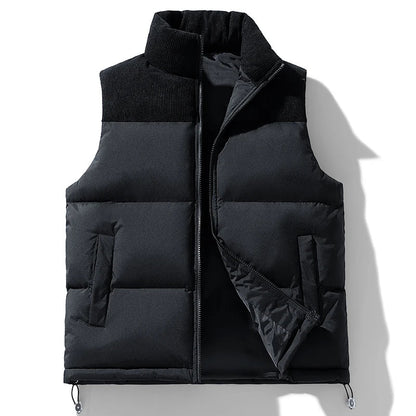 Savoni | Gilet sans Manches Homme Matelassé Col Montant Côtelé à Zip