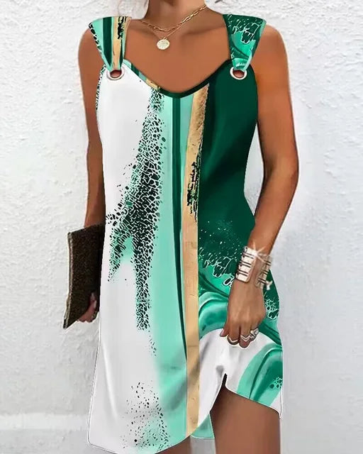 Garance | Robe Mini Imprimé Abstrait Bretelles Anneau Métal Sans Manches