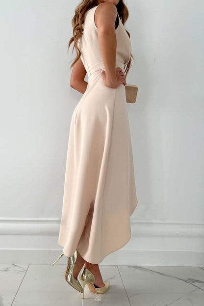 Liora | Robe Élégante Wrap Col V Sans Manches Volant Asymétrique