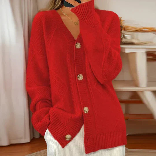 Alora | Cardigan Femme en Maille Torsadée Col Montant à Boutons