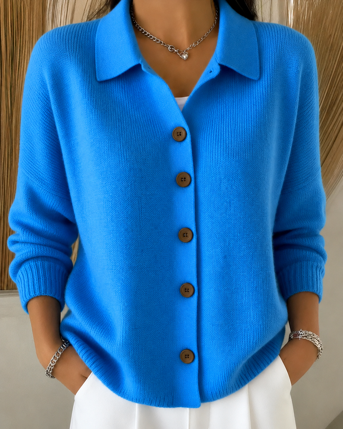 Amelie | Cardigan Femme en Maille Col Chemise à Boutons