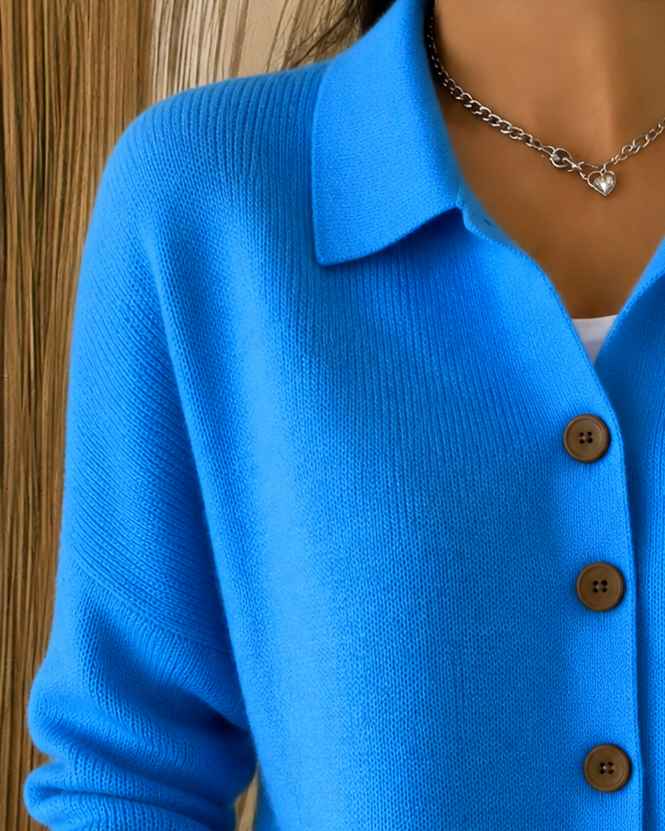 Amelie | Cardigan Femme en Maille Col Chemise à Boutons