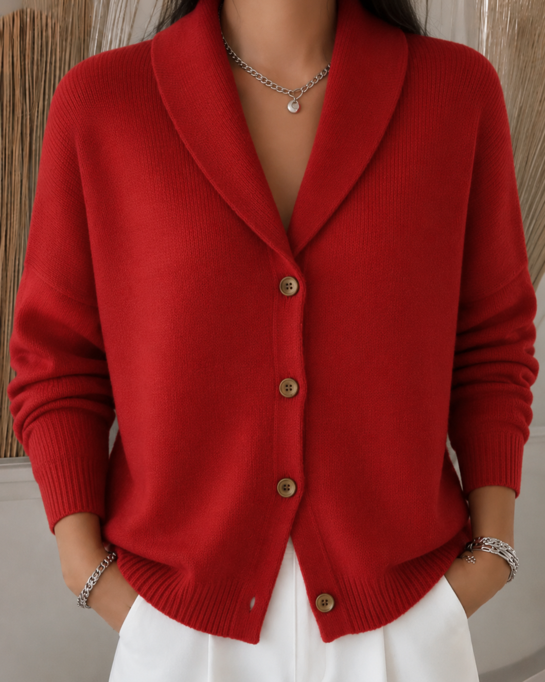 Amelie | Cardigan Femme en Maille Col Chemise à Boutons