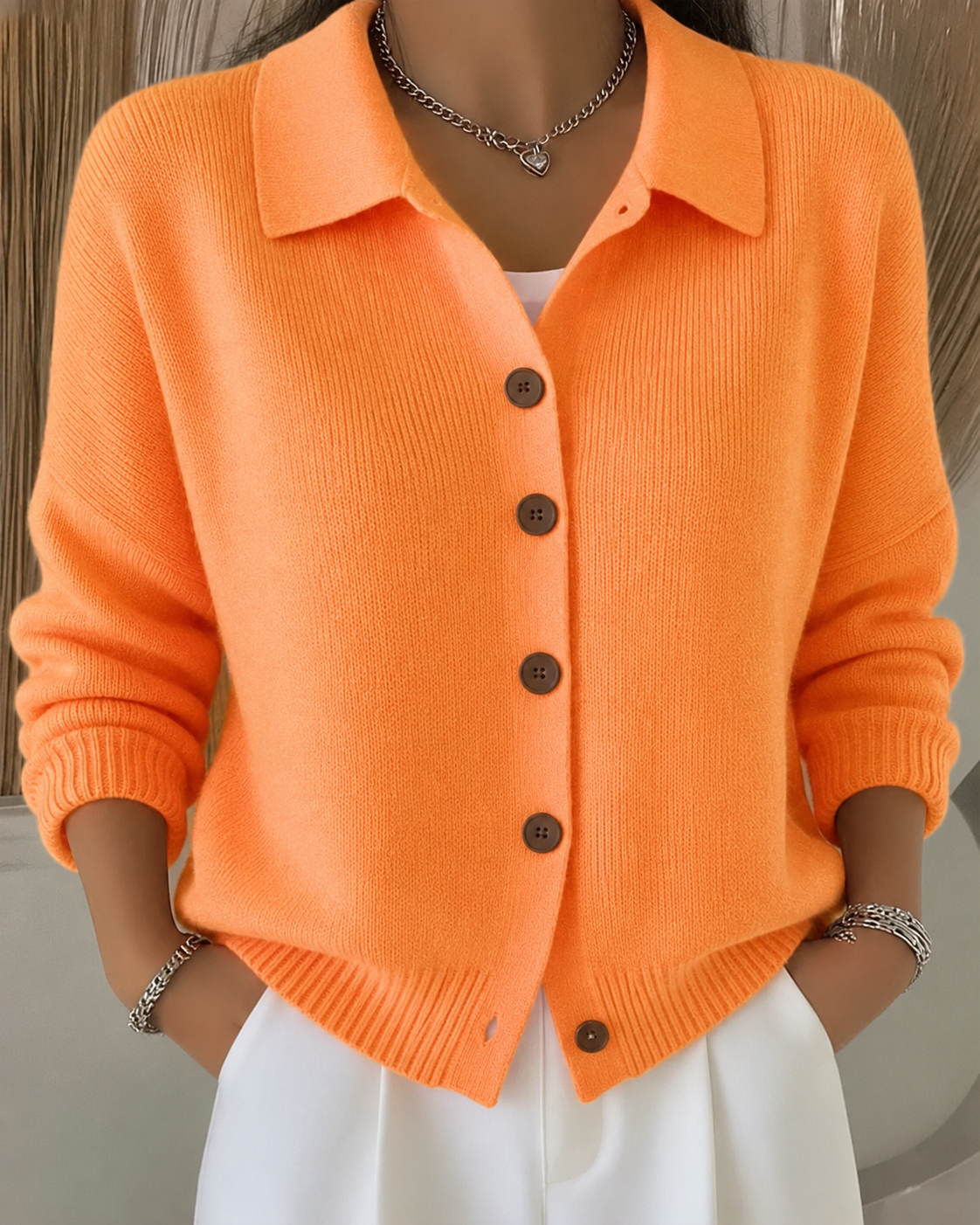 Amelie | Cardigan Femme en Maille Col Chemise à Boutons