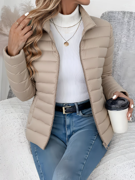 Amélie | Veste Femme Matelassée Légère Col Montant à Zip et Poches