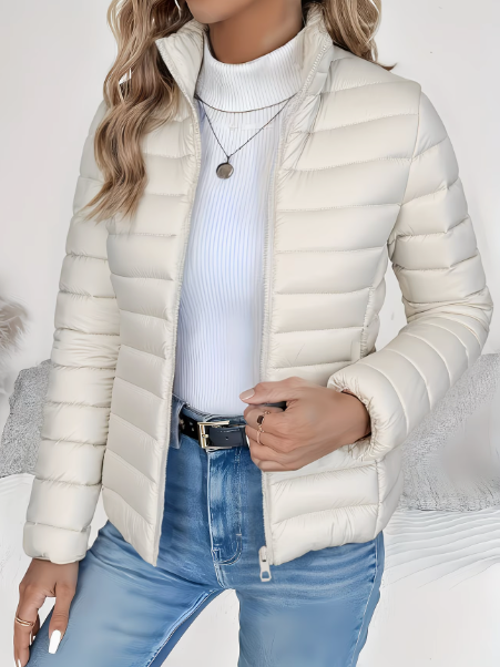 Amélie | Veste Femme Matelassée Légère Col Montant à Zip et Poches