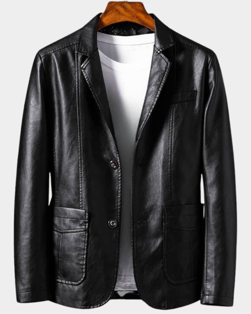Anthone | Blazer Homme en Simili Cuir à Revers et Boutons