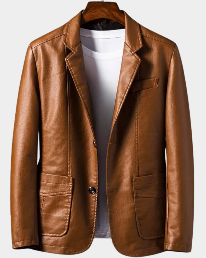 Anthone | Blazer Homme en Simili Cuir à Revers et Boutons