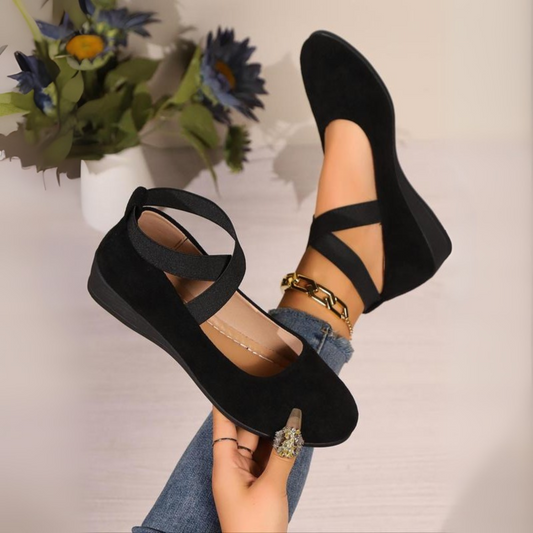 Noémie | Ballerines Femme Daim Brides Croisées Compensées