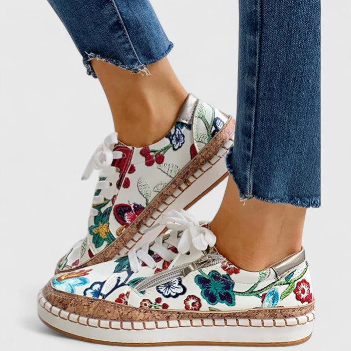 Florie | Baskets Femme Florales Semelle Espadrille Lacets Plate-Forme