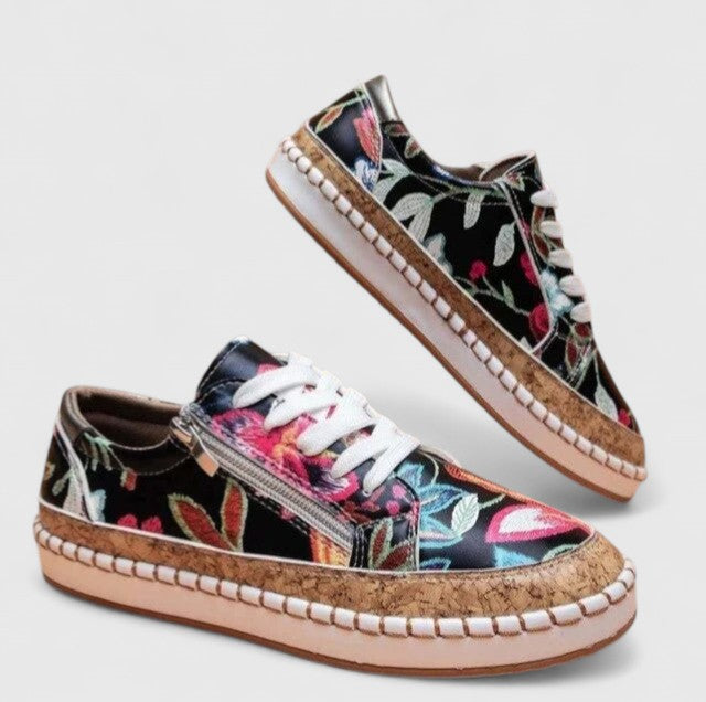 Florie | Baskets Femme Florales Semelle Espadrille Lacets Plate-Forme