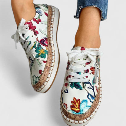 Florie | Baskets Femme Florales Semelle Espadrille Lacets Plate-Forme