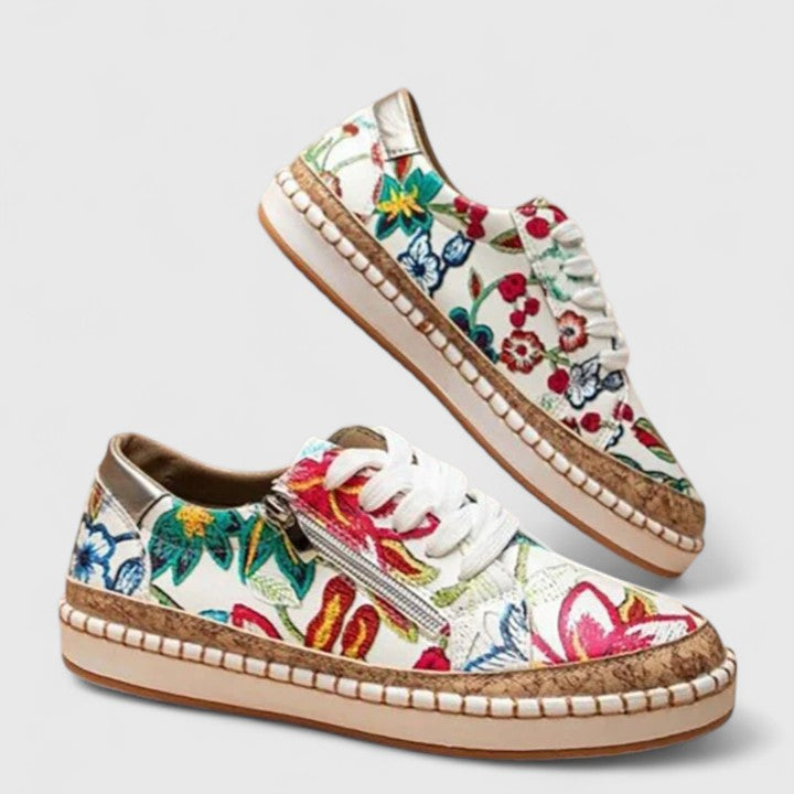 Florie | Baskets Femme Florales Semelle Espadrille Lacets Plate-Forme