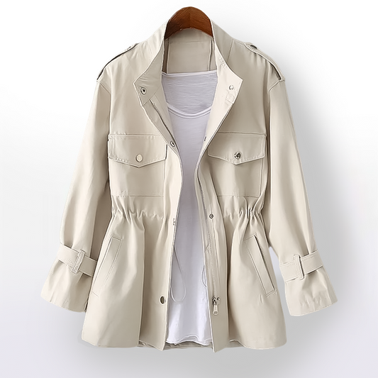 Camille | Veste Femme Utilitaire Col Officier Cordon de Serrage et Poches