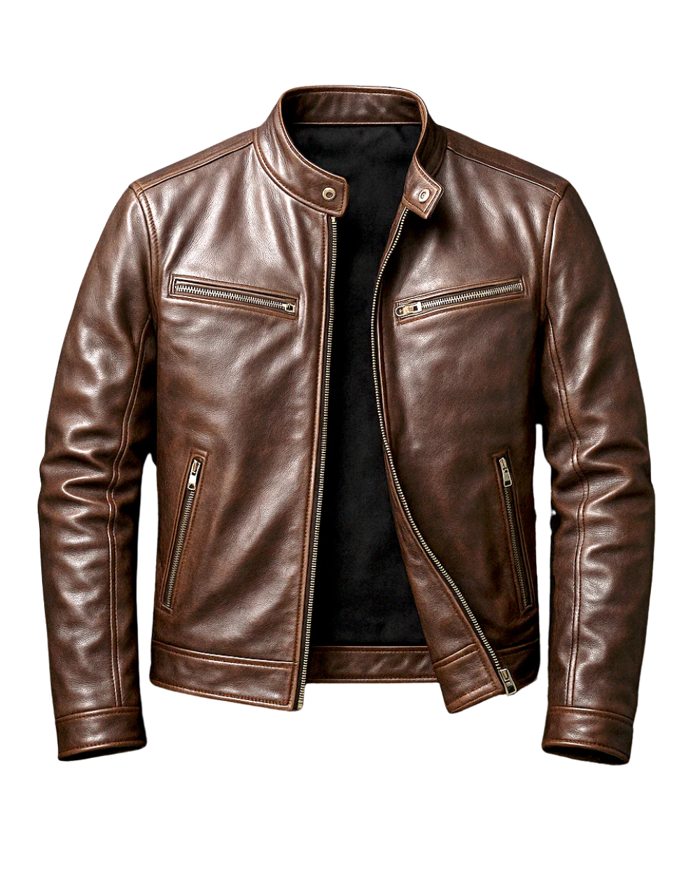 Dorian | Veste Homme en Cuir Vintage Col Officier à Zip et Poches