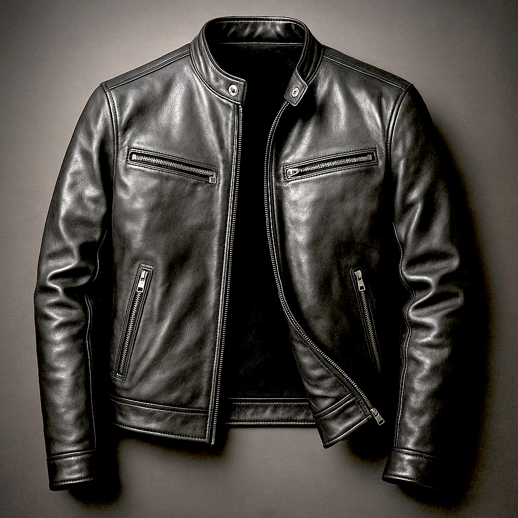 Dorian | Veste Homme en Cuir Vintage Col Officier à Zip et Poches