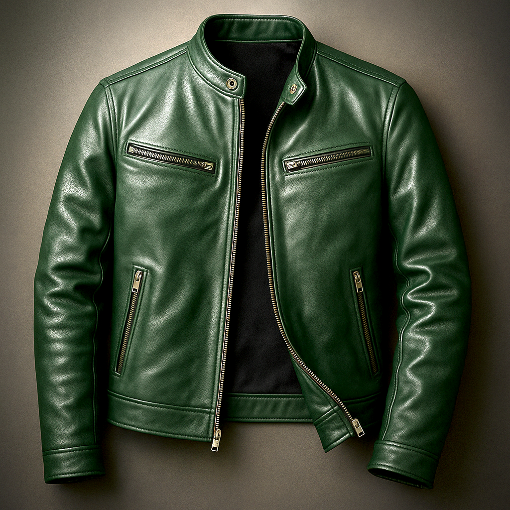 Dorian | Veste Homme en Cuir Vintage Col Officier à Zip et Poches