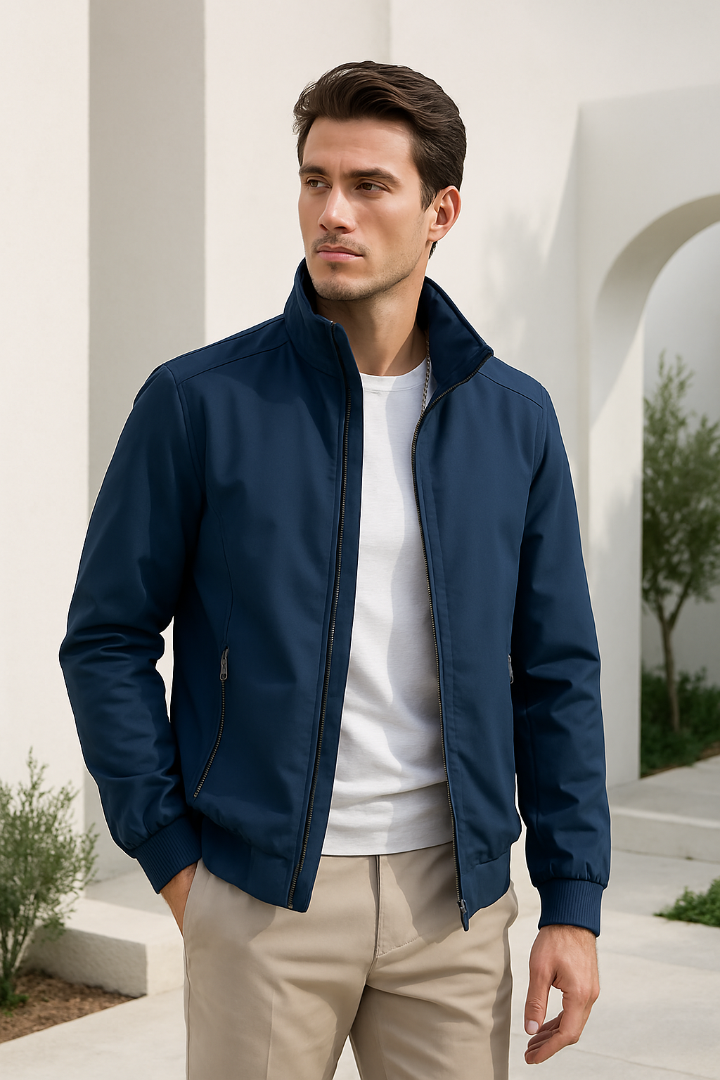 Elian | Veste Homme en Coton Légère Col Montant à Zip et Poches