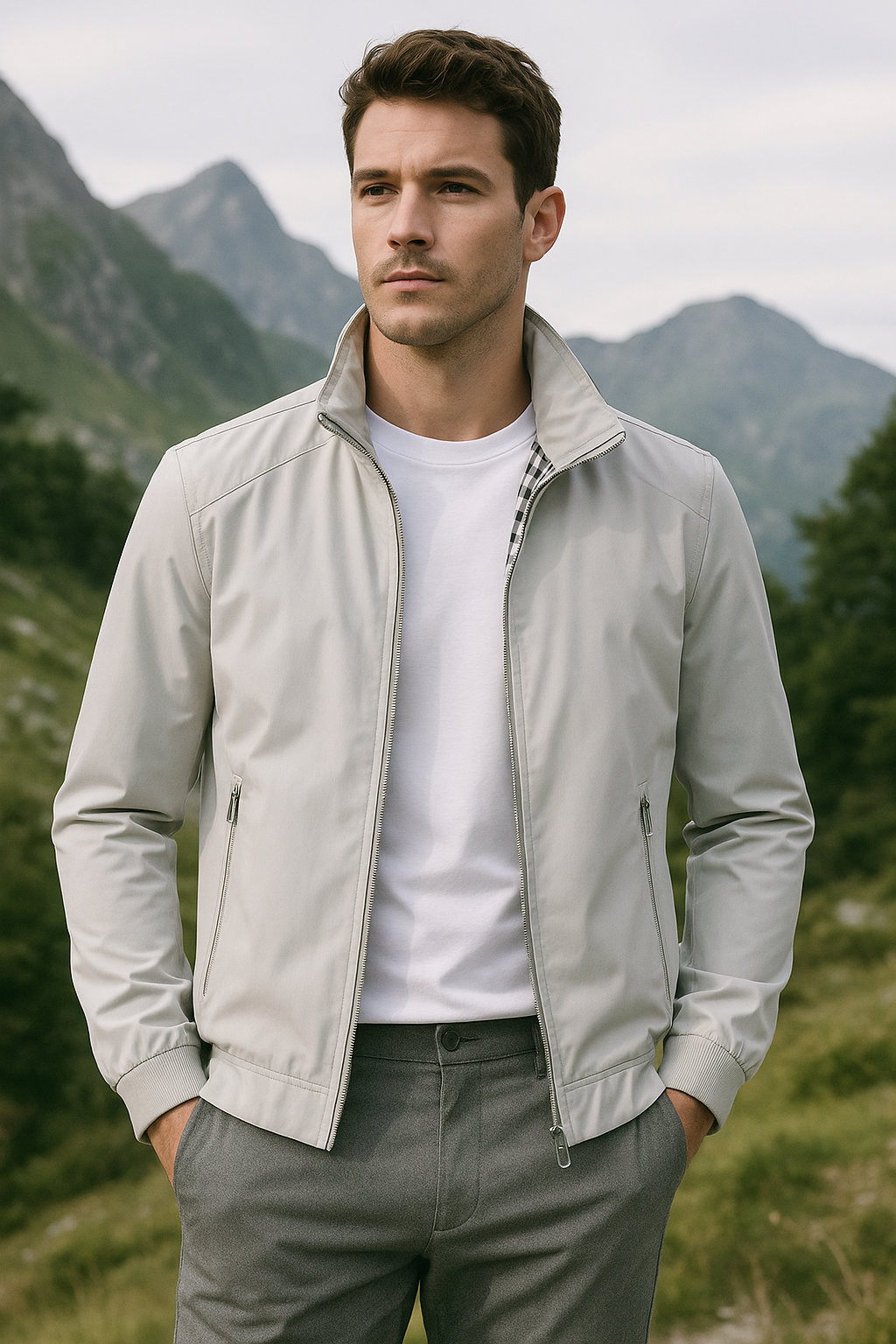 Elian | Veste Homme en Coton Légère Col Montant à Zip et Poches