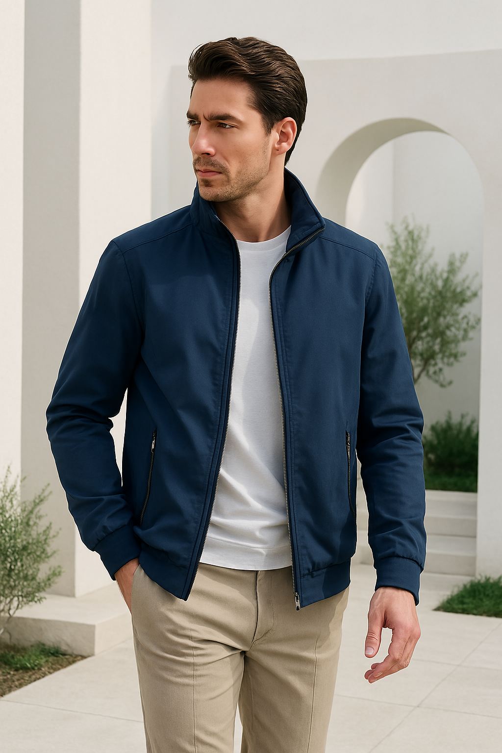 Elian | Veste Homme en Coton Légère Col Montant à Zip et Poches