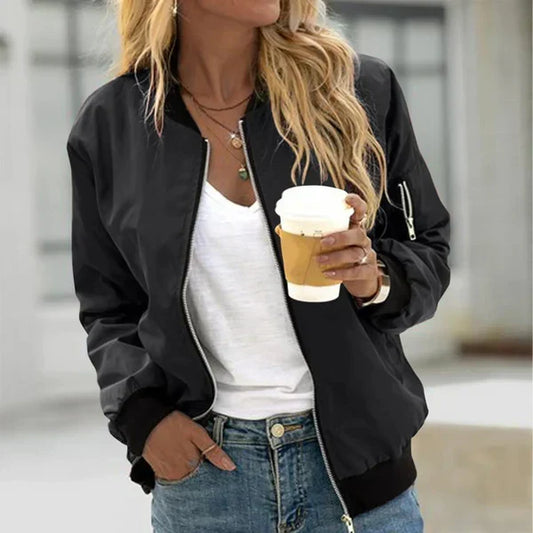 Élodie | Veste Bomber Femme Légère Col Rond à Zip et Poches