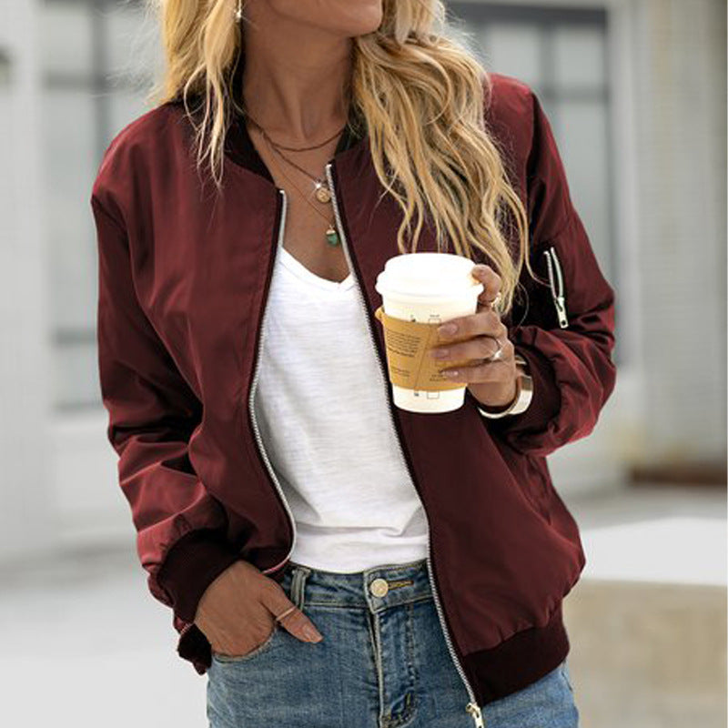 Élodie | Veste Bomber Femme Légère Col Rond à Zip et Poches
